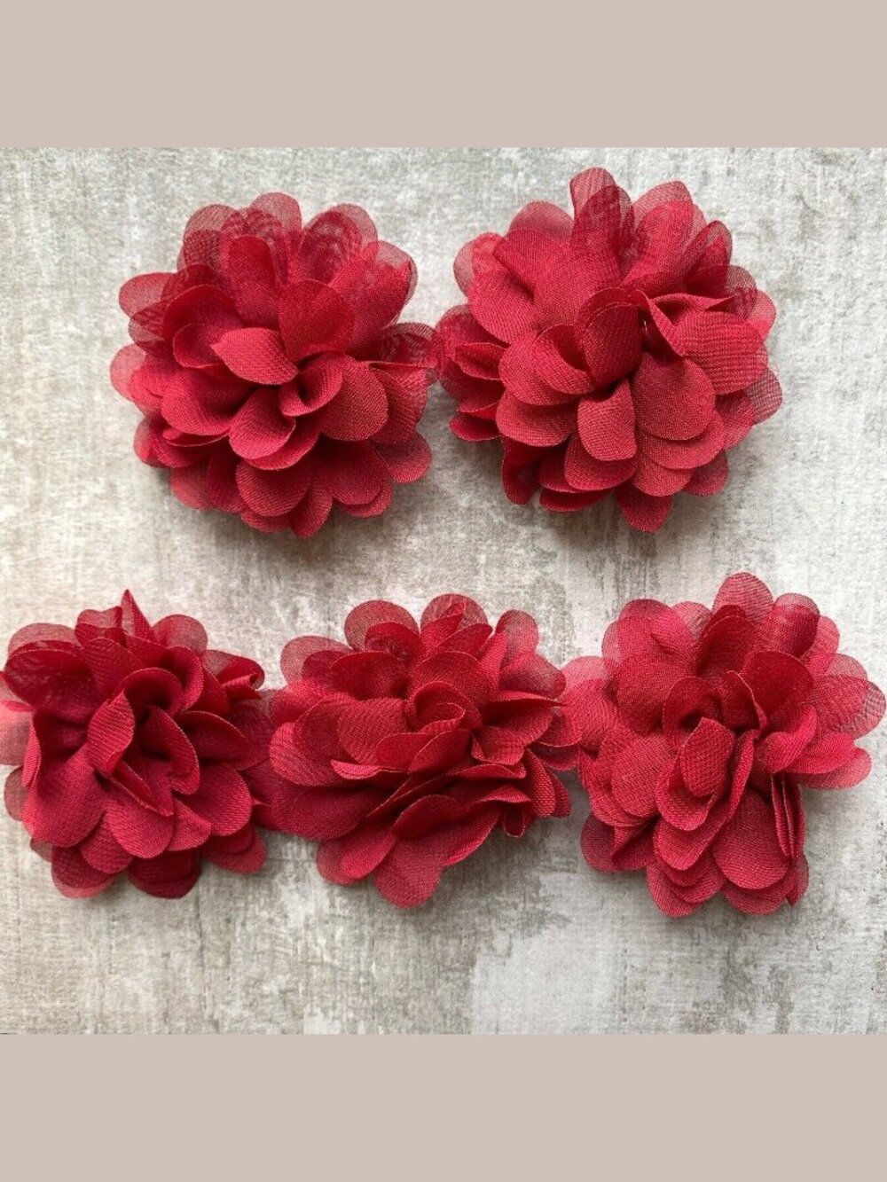 Handmade Set of 5 Chiffon Flower Fridge Refrigerator Magnets Boho Decor Burgundy
